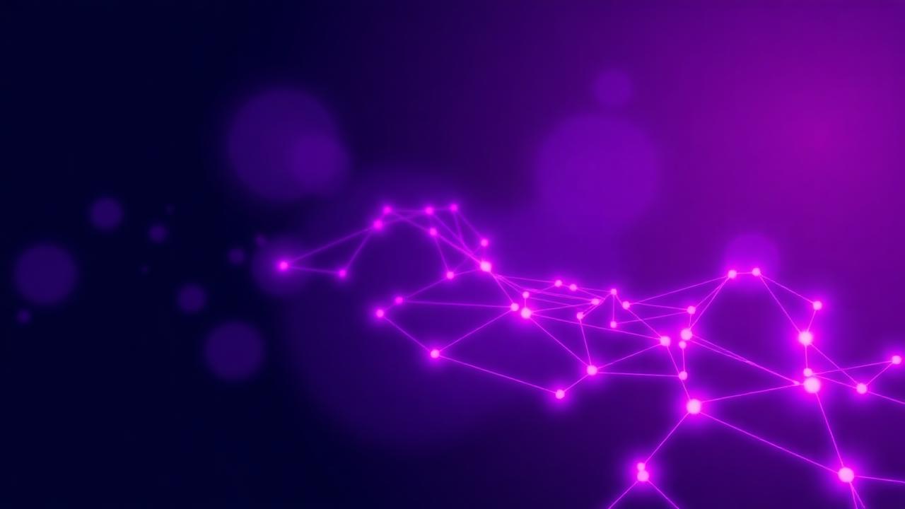 Glowing isometric neighborhood with door-to-door route trails on a deep navy background