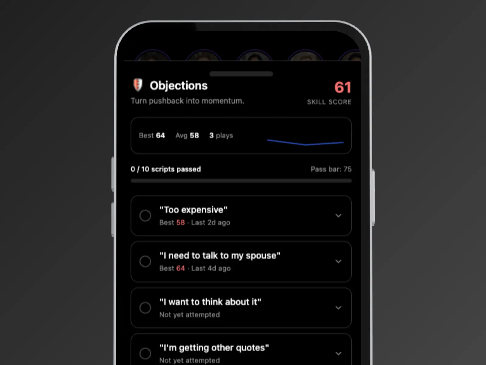 Product screenshot: AI roleplay conversation in progress
