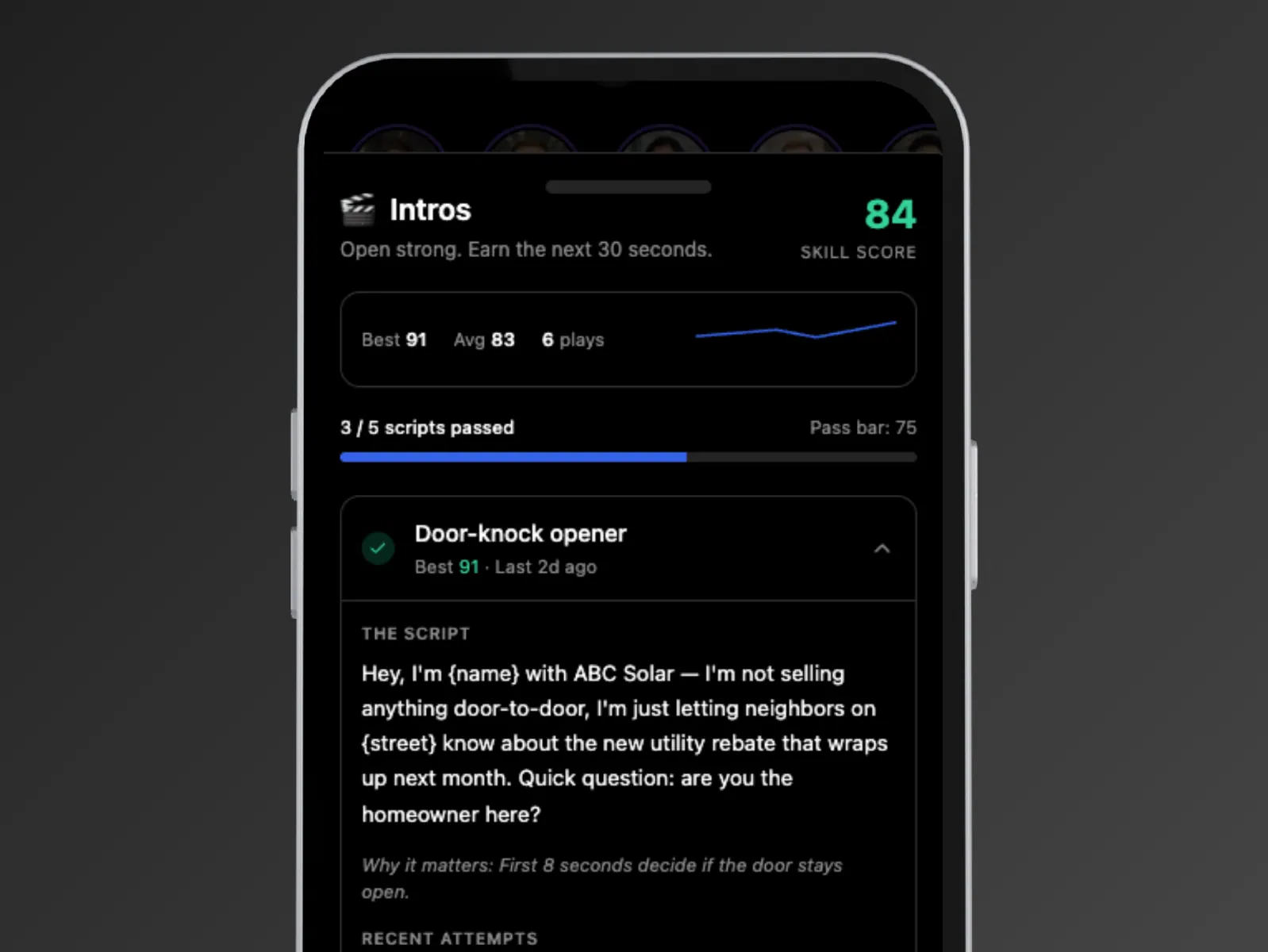 Product screenshot: admin panel showing scenario and brain configuration